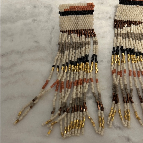 Beaded Fringe Earrings with Gold Bead Accents - Picture 3 of 7